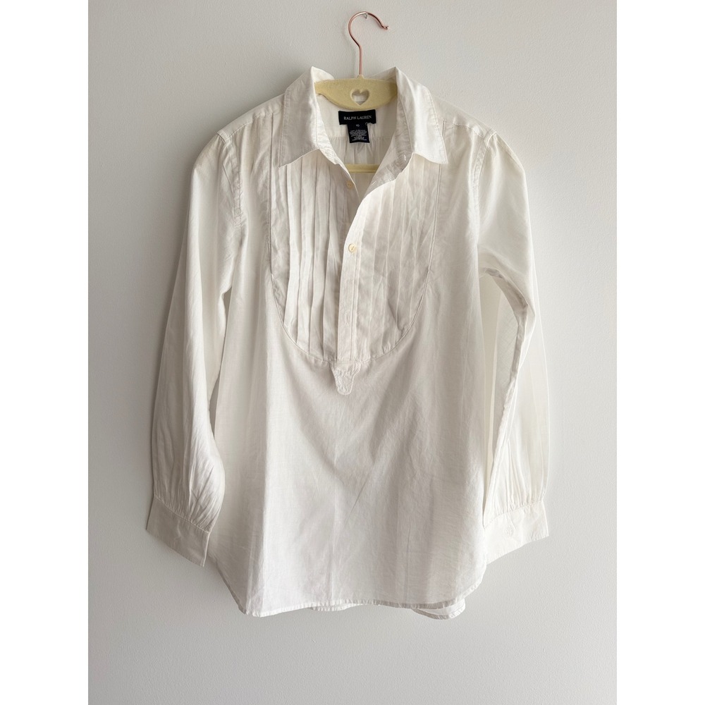 Ralph Lauren Kids White Cotton Tuxedo Pleated Bib Long Sleeve Shirt Size 10